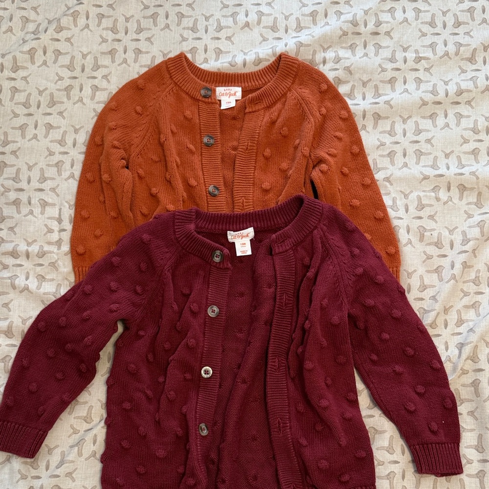 Cat & Jack Textured Dot Cardigans in Orange and Burgundy 12M